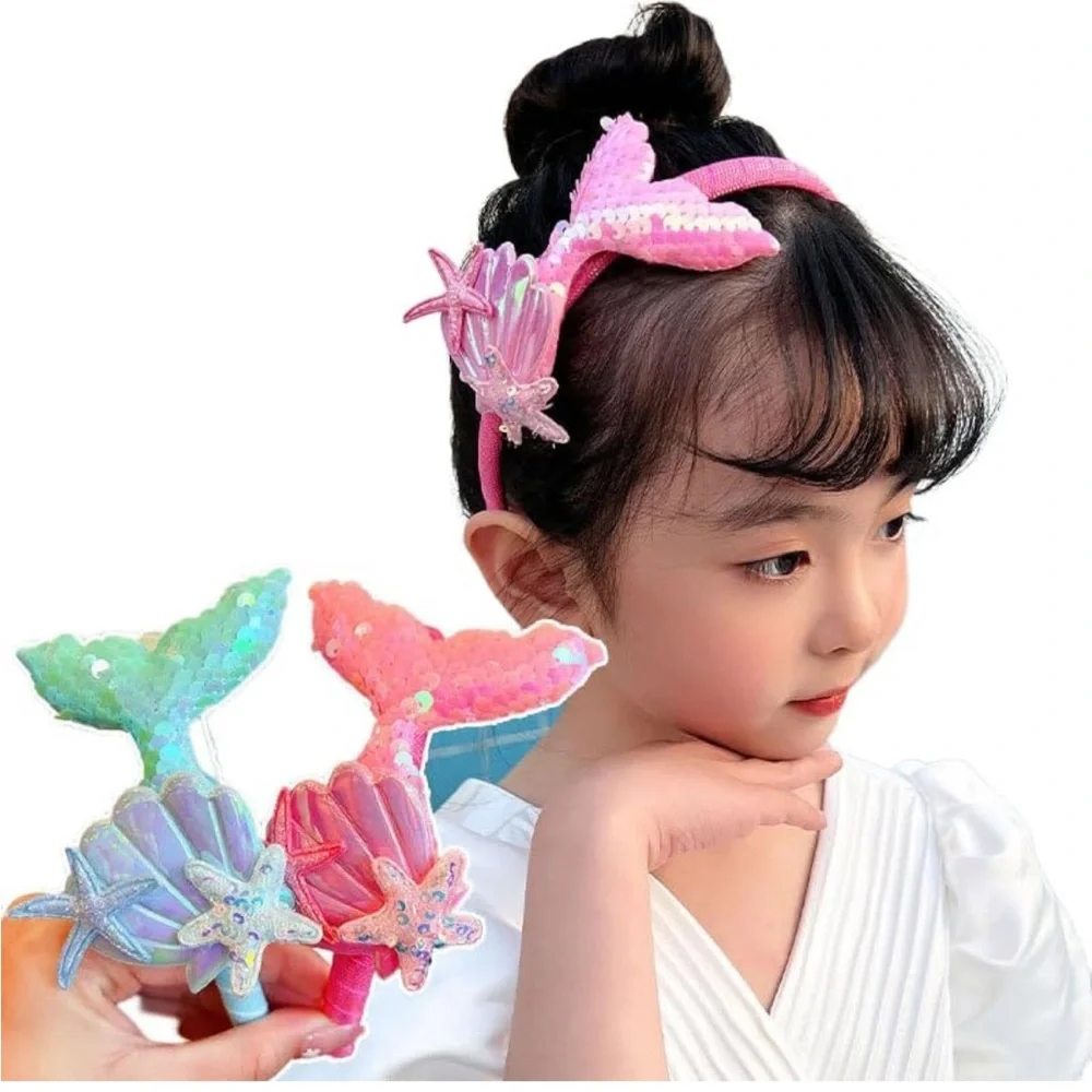 Mermaid Tail Sparkling Sequins Pink Headband for Girls